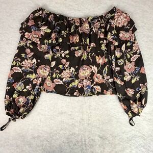B. Original by Shoe Fly Floral Off Shoulder Crop Top L Boho Peasant‎ Cottagecore
